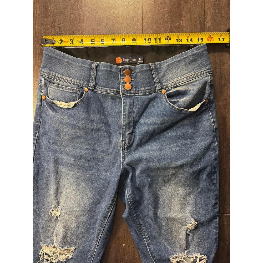 Indigo Poppy Distressed Skinny Jeans Womens Size 12 Blue High Rise Frayed Hem - Picture 4 of 6